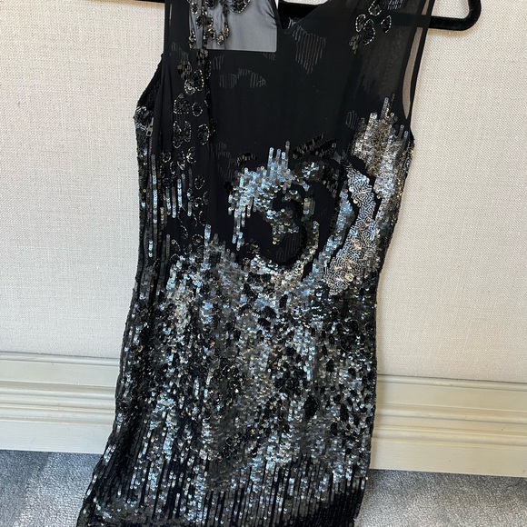 All Saints Crew Neck Mini Short dress (Size 2) black with sequins and zipper - Picture 2 of 5